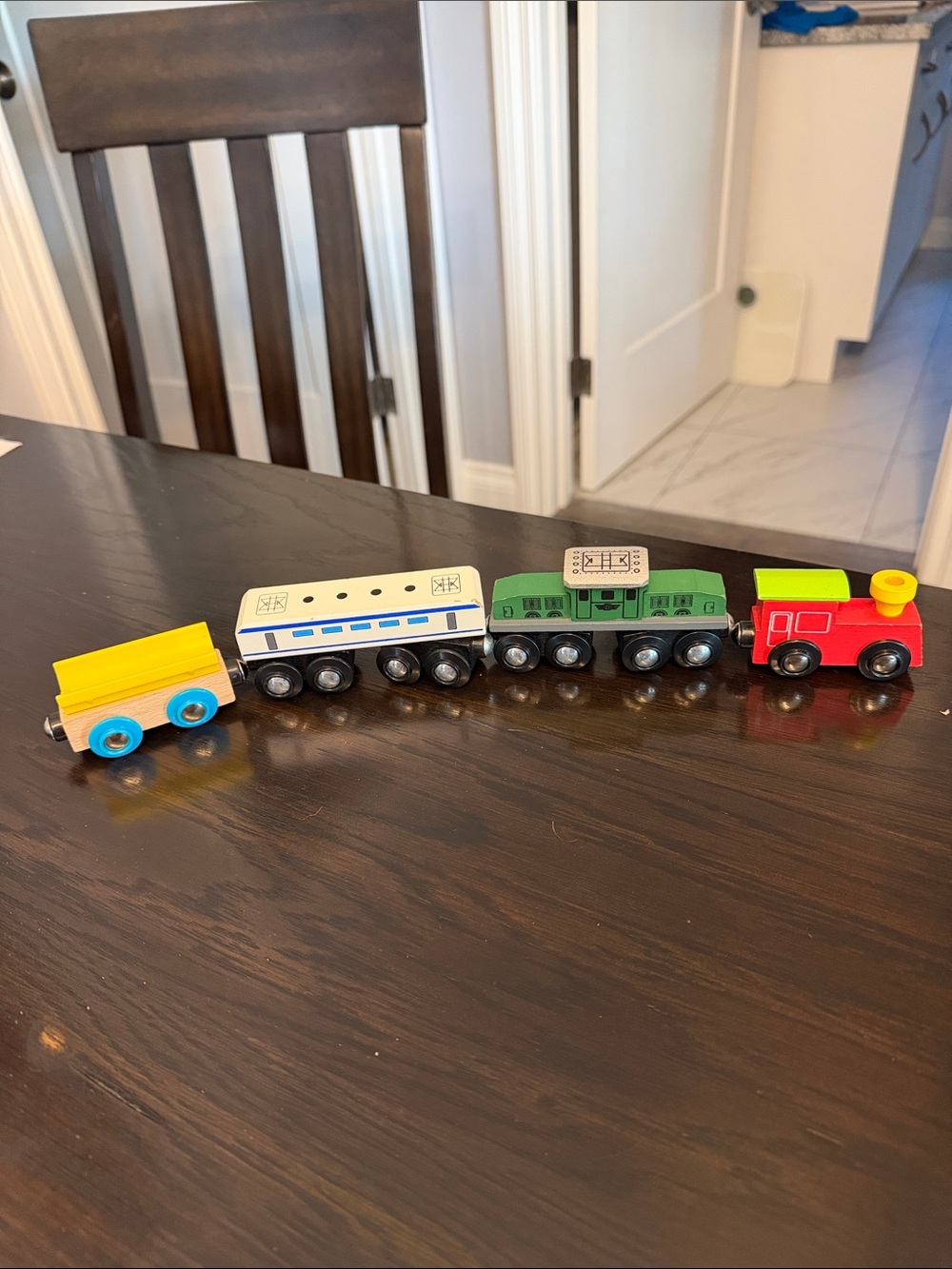 Wooden Toy Train Set - Red, Green, Yellow, Blue, White
